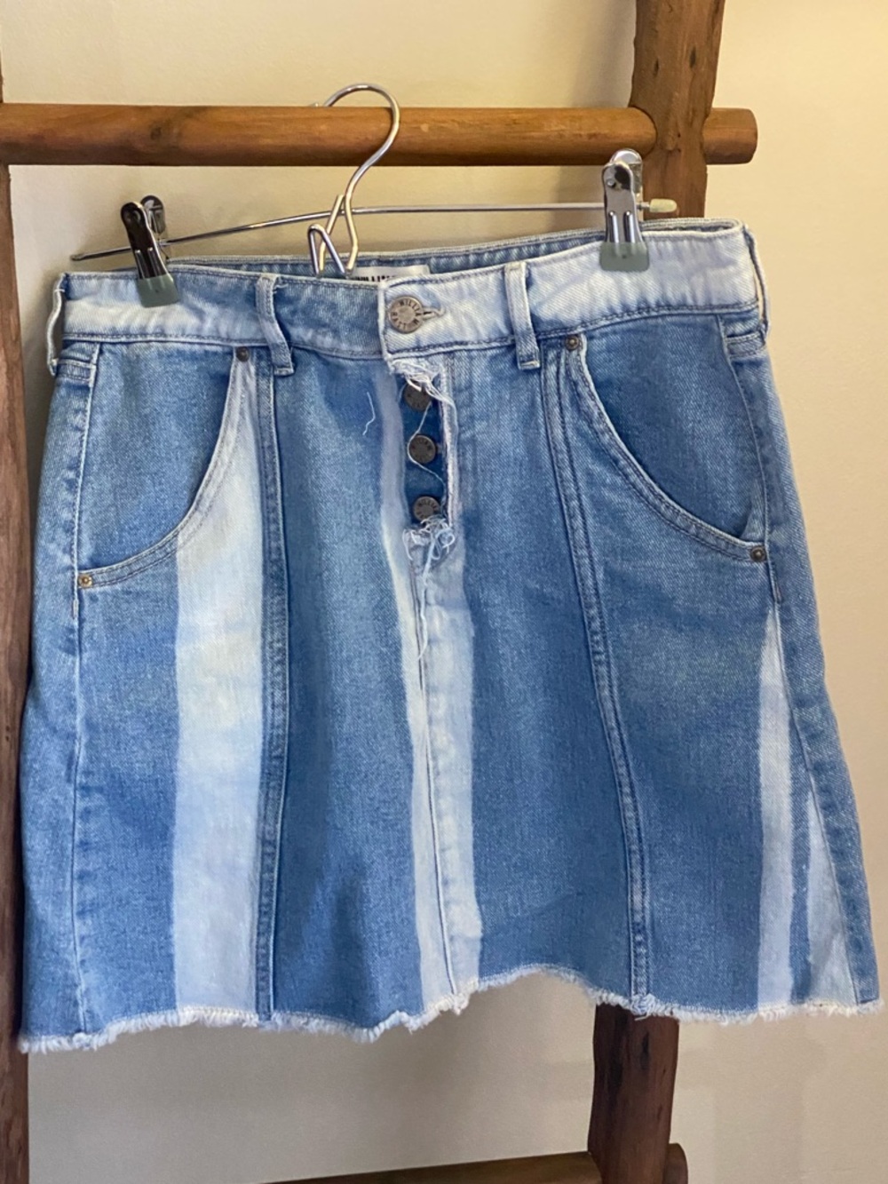 WILLIAM RAST Striped Panel Denim Mini Skirt - Light Blue Size 26